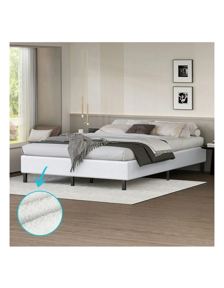 Basel Foundation Bed Frame Queen Size in White Boucle image 2
