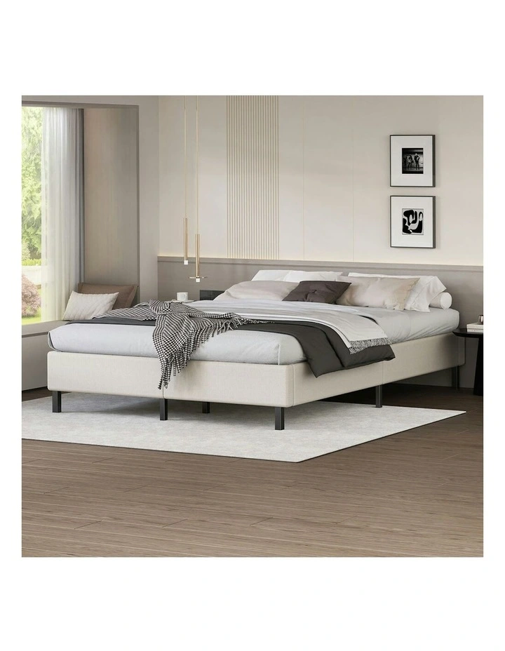 Basel Foundation Bed Frame Queen Size in Beige Fabric image 2
