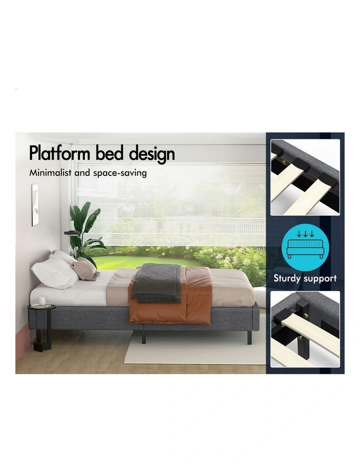 Basim Foundation Bed Frame Queen Size in Grey Fabric image 5