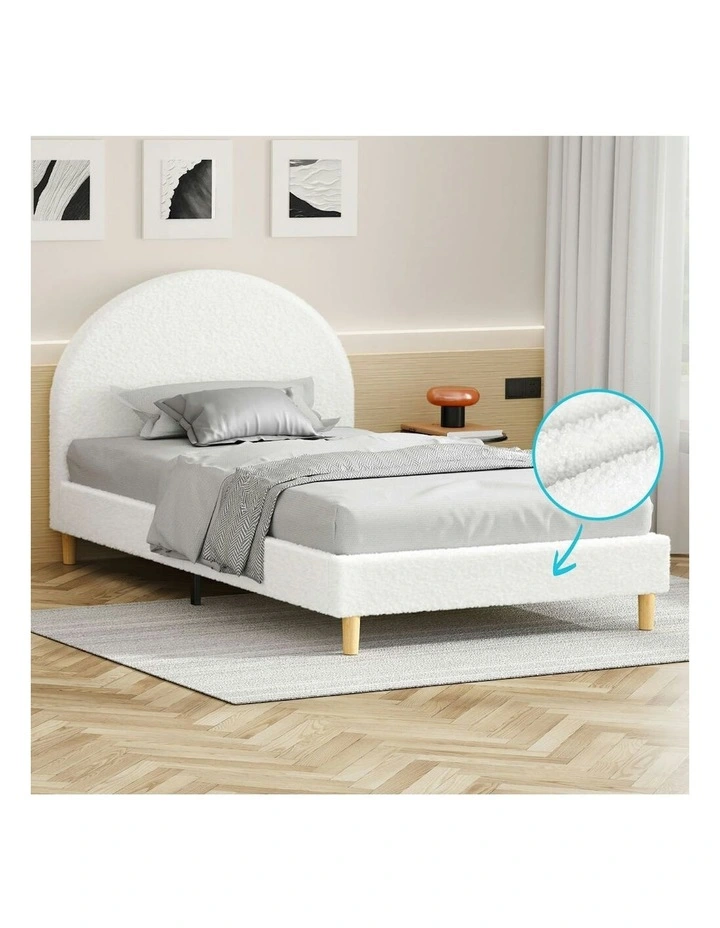 Calla Platform Bed Frame King Single Size in White Boucle image 2