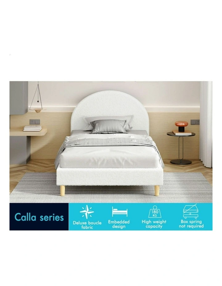 Calla Platform Bed Frame King Single Size in White Boucle image 3
