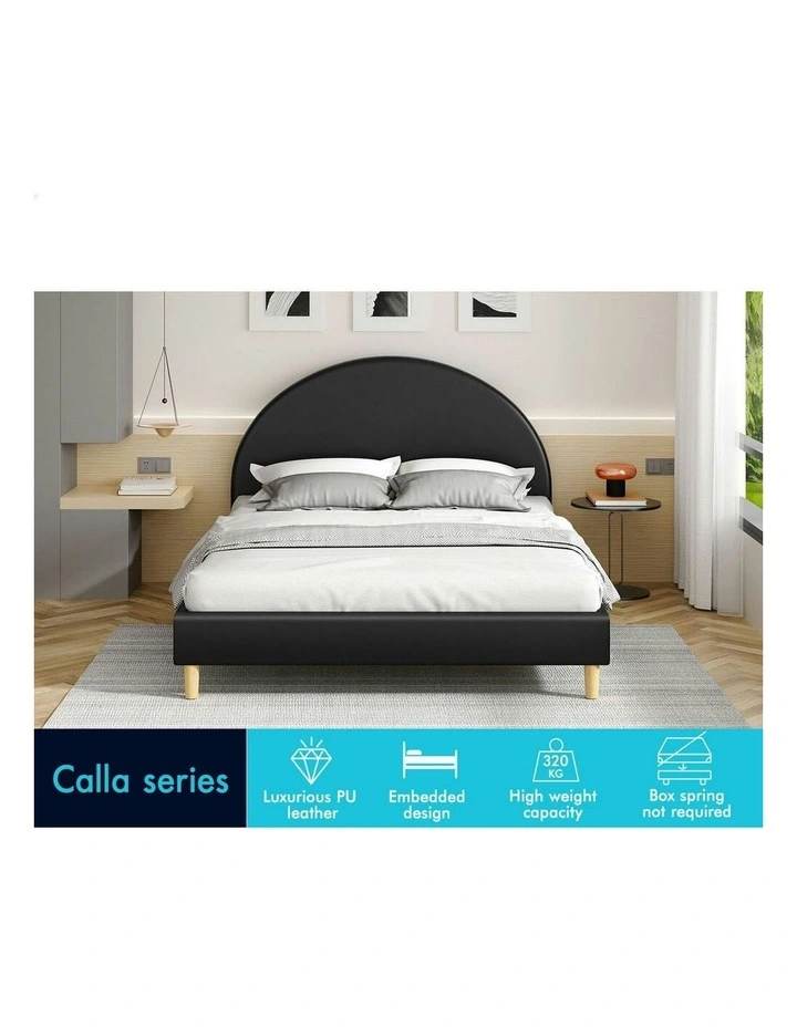 Calla Platform Bed Frame Queen Size in Black Leather image 3