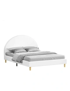 Calla Platform Bed Frame Queen Size in White Leather