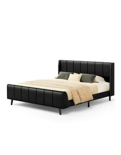 Hundolf Tufted Headboard Base Bed Frame Double Size in Black Leather