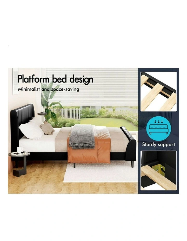 Hundolf Tufted Headboard Base Bed Frame Double Size in Black Leather image 5