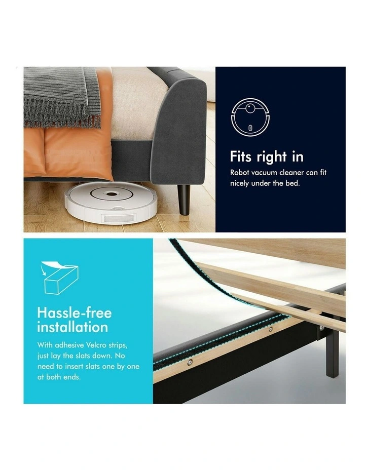 Hundolf Tufted Headboard Base Bed Frame Double Size in Grey Velvet image 6