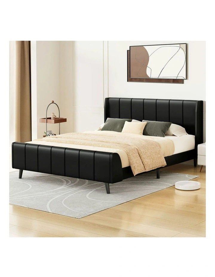 Hundolf Tufted Headboard Base Bed Frame King Size in Black Leather image 2