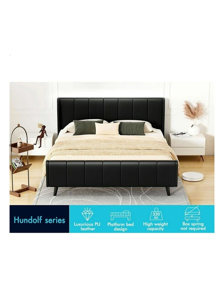 Hundolf Tufted Headboard Base Bed Frame King Size in Black Leather image 3