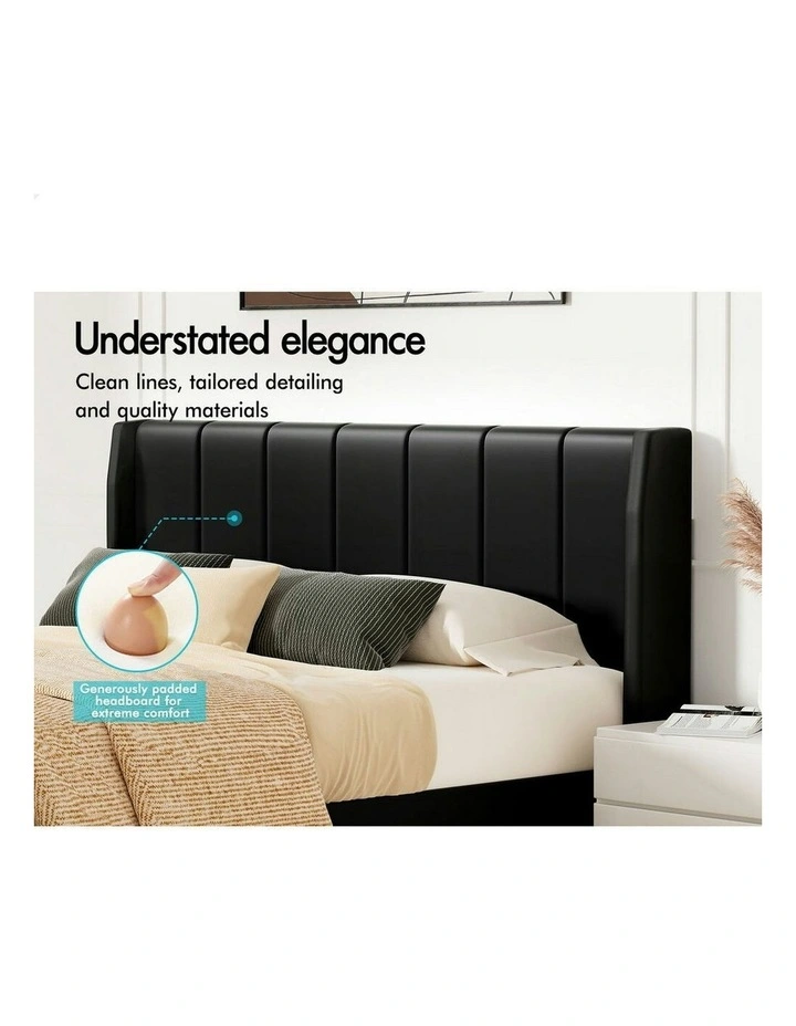 Hundolf Tufted Headboard Base Bed Frame King Size in Black Leather image 4