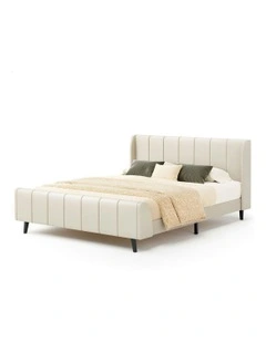 Hundolf Tufted Headboard Base Bed Frame King Size in Beige Fabric