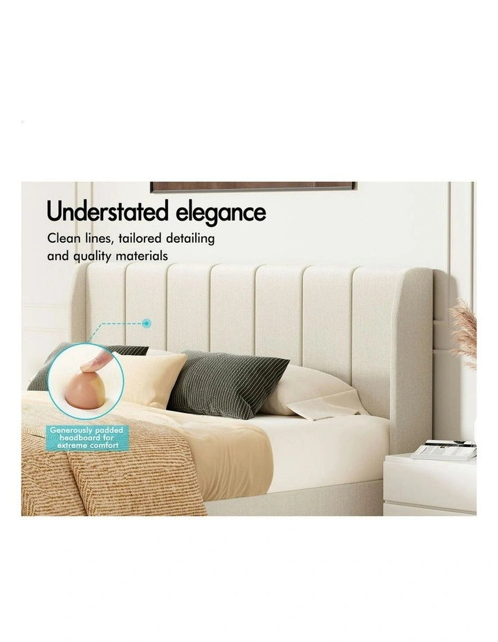 Hundolf Tufted Headboard Base Bed Frame King Size in Beige Fabric image 4