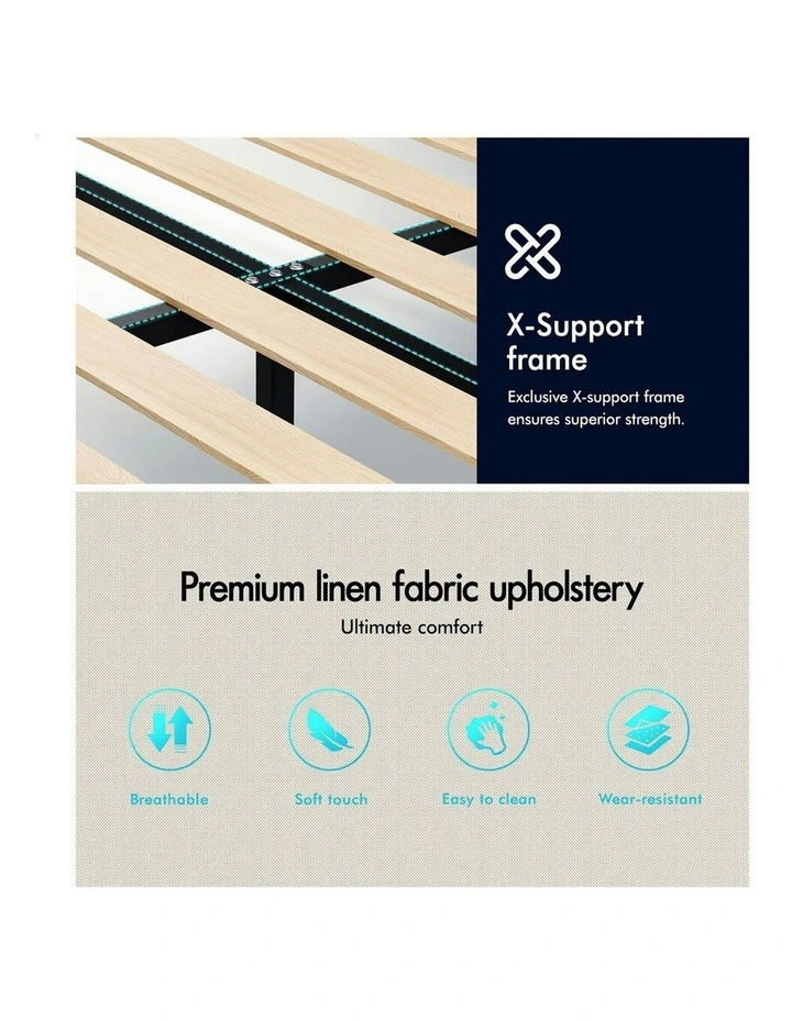 Hundolf Tufted Headboard Base Bed Frame King Size in Beige Fabric image 7