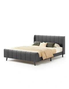 Hundolf Tufted Headboard Base Bed Frame King Size in Grey Velvet