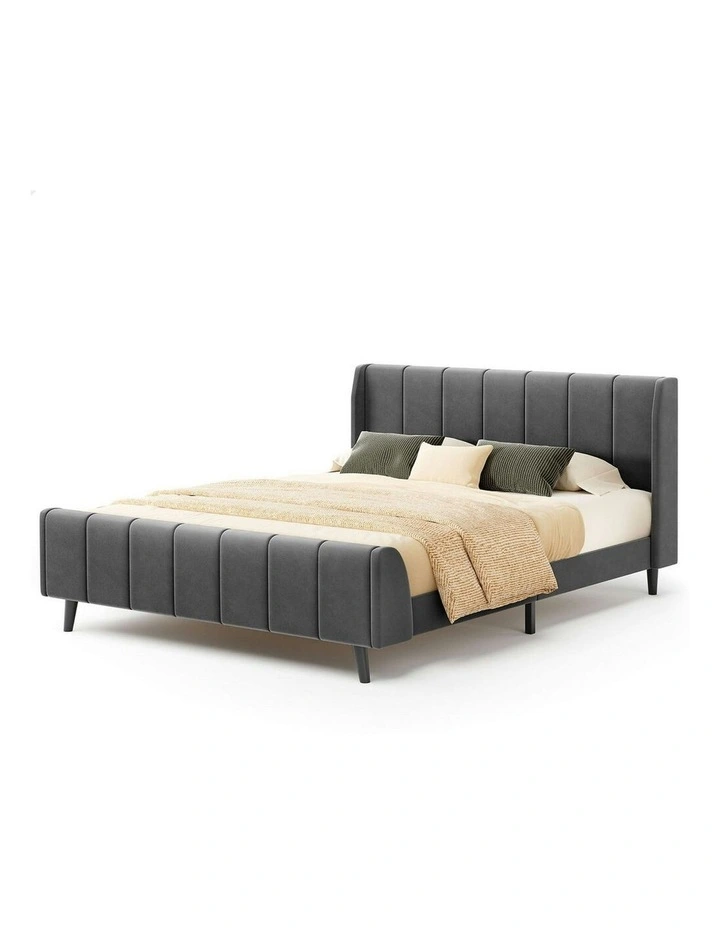 Hundolf Tufted Headboard Base Bed Frame King Size in Grey Velvet image 1