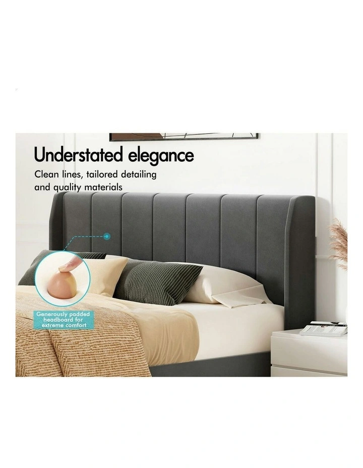 Hundolf Tufted Headboard Base Bed Frame King Size in Grey Velvet image 4