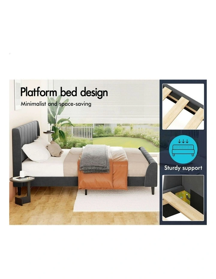 Hundolf Tufted Headboard Base Bed Frame King Size in Grey Velvet image 5