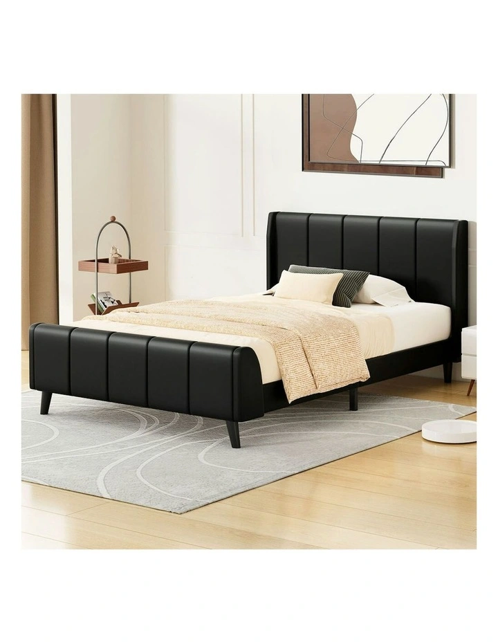 Hundolf Tufted Headboard Base Bed Frame King Single Size in Black Leather image 2