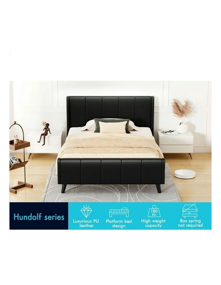 Hundolf Tufted Headboard Base Bed Frame King Single Size in Black Leather image 3