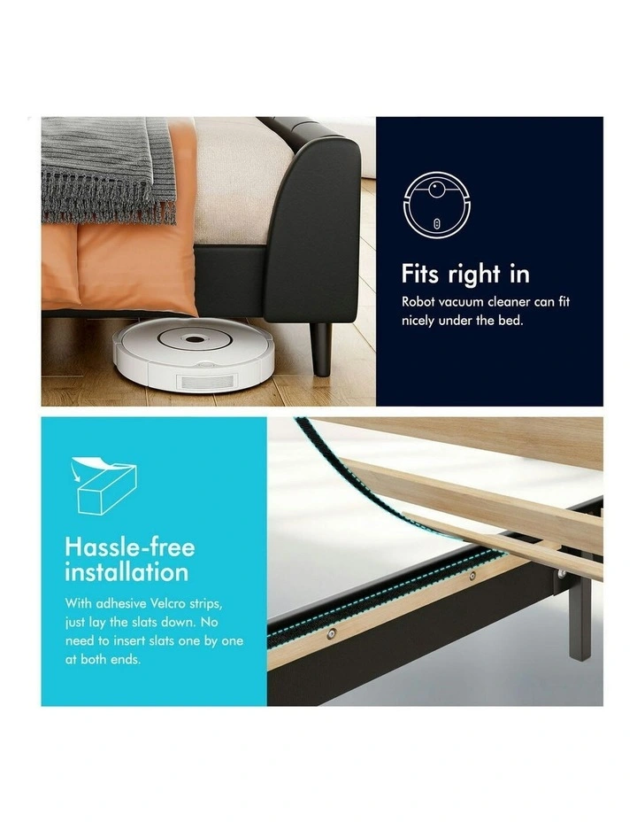 Hundolf Tufted Headboard Base Bed Frame King Single Size in Black Leather image 6