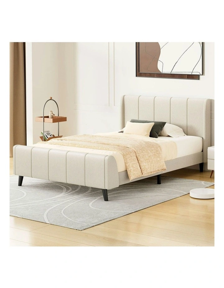 Hundolf Tufted Headboard Base Bed Frame King Single Size in Beige Fabric image 2