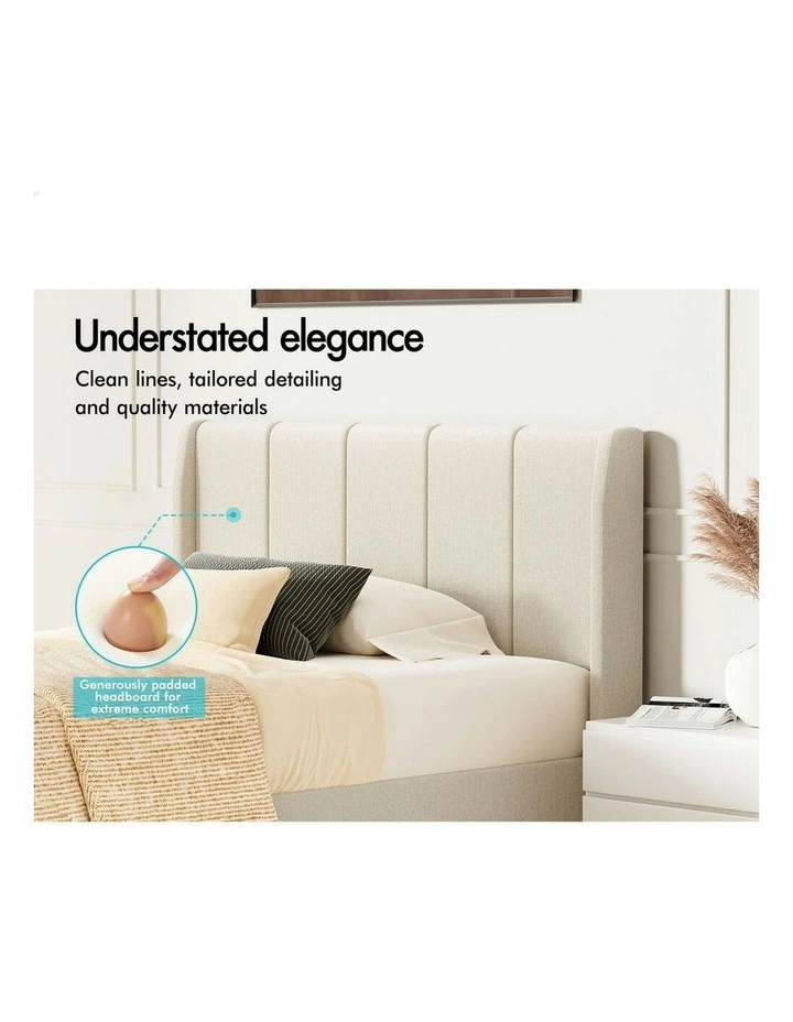 Hundolf Tufted Headboard Base Bed Frame King Single Size in Beige Fabric image 4