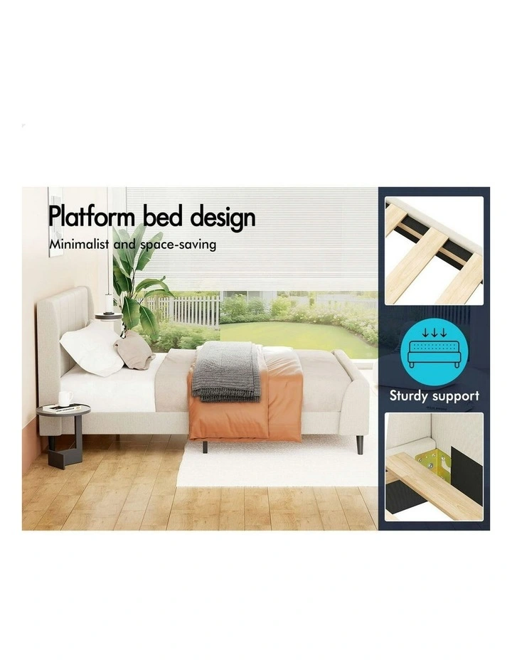 Hundolf Tufted Headboard Base Bed Frame King Single Size in Beige Fabric image 5