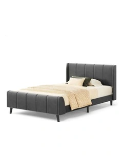 Hundolf Tufted Headboard Base Bed Frame King Single Size in Grey Velvet