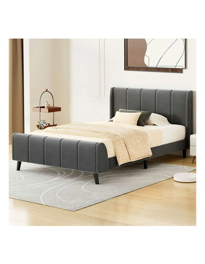 Hundolf Tufted Headboard Base Bed Frame King Single Size in Grey Velvet image 2