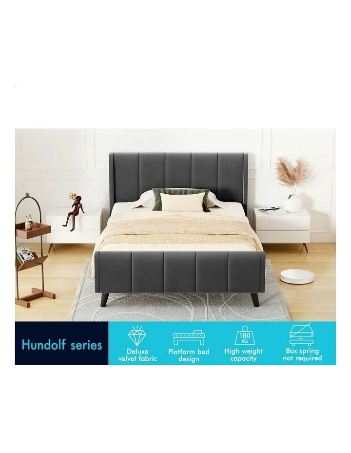 Hundolf Tufted Headboard Base Bed Frame King Single Size in Grey Velvet image 3