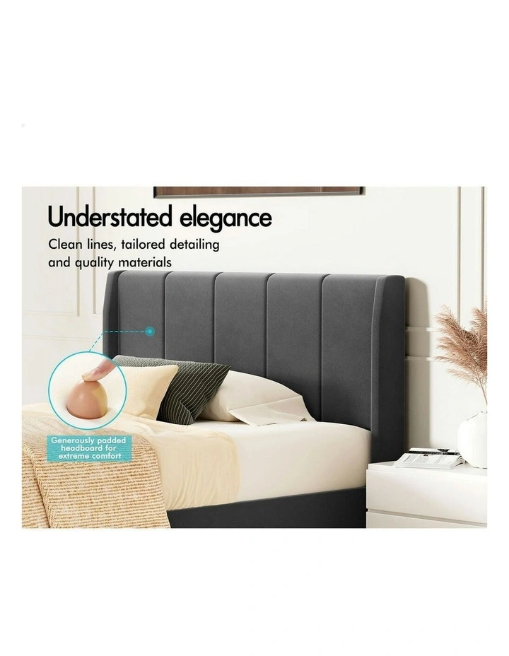 Hundolf Tufted Headboard Base Bed Frame King Single Size in Grey Velvet image 4