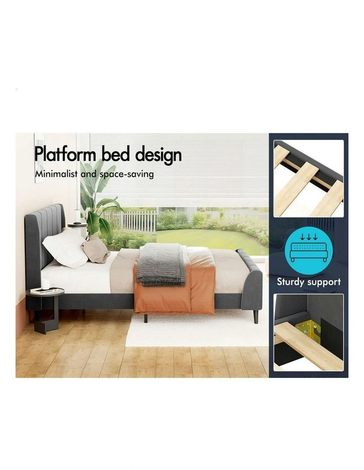 Hundolf Tufted Headboard Base Bed Frame King Single Size in Grey Velvet image 5