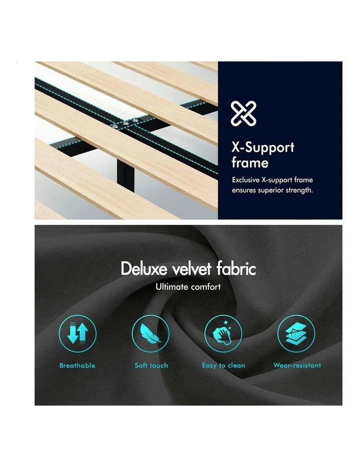 Hundolf Tufted Headboard Base Bed Frame Queen Size in Grey Velvet image 7