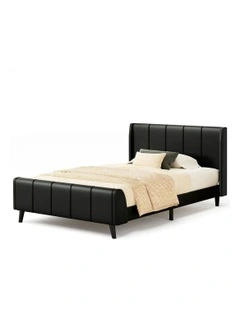 Hundolf Tufted Headboard Base Bed Frame Single Size in Black Leather
