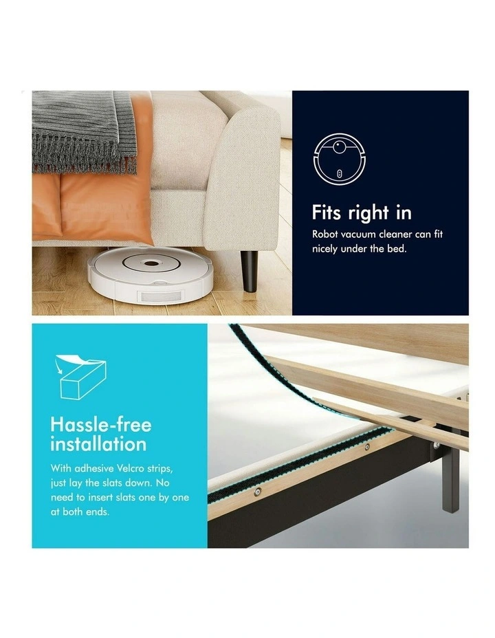 Hundolf Tufted Headboard Base Bed Frame Single Size in Beige Fabric image 6