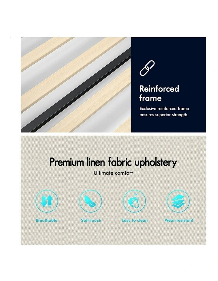 Hundolf Tufted Headboard Base Bed Frame Single Size in Beige Fabric image 7