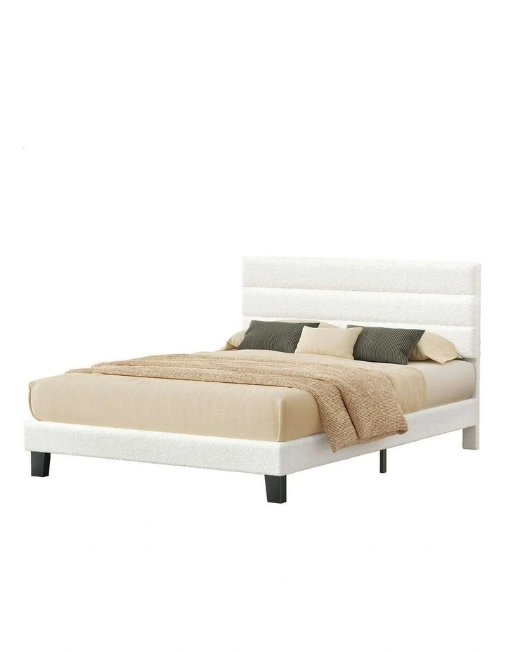 Harlene Upholstered Platform Bed Frame Double Size in White Boucle image 1