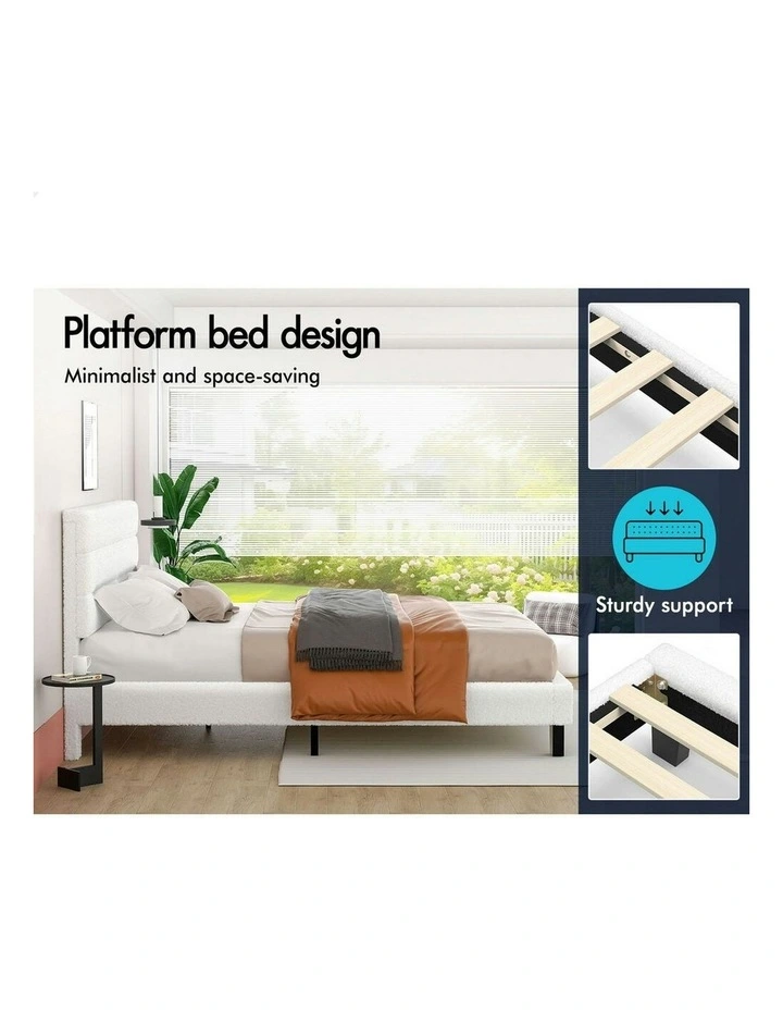 Harlene Upholstered Platform Bed Frame Double Size in White Boucle image 5