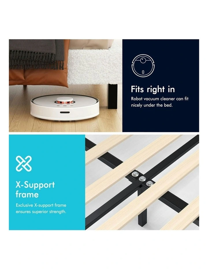 Harlene Upholstered Platform Bed Frame Double Size in White Boucle image 6