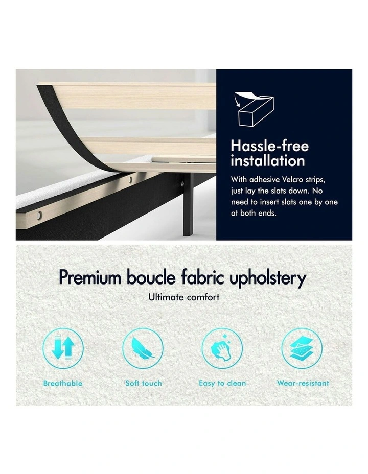 Harlene Upholstered Platform Bed Frame Double Size in White Boucle image 7