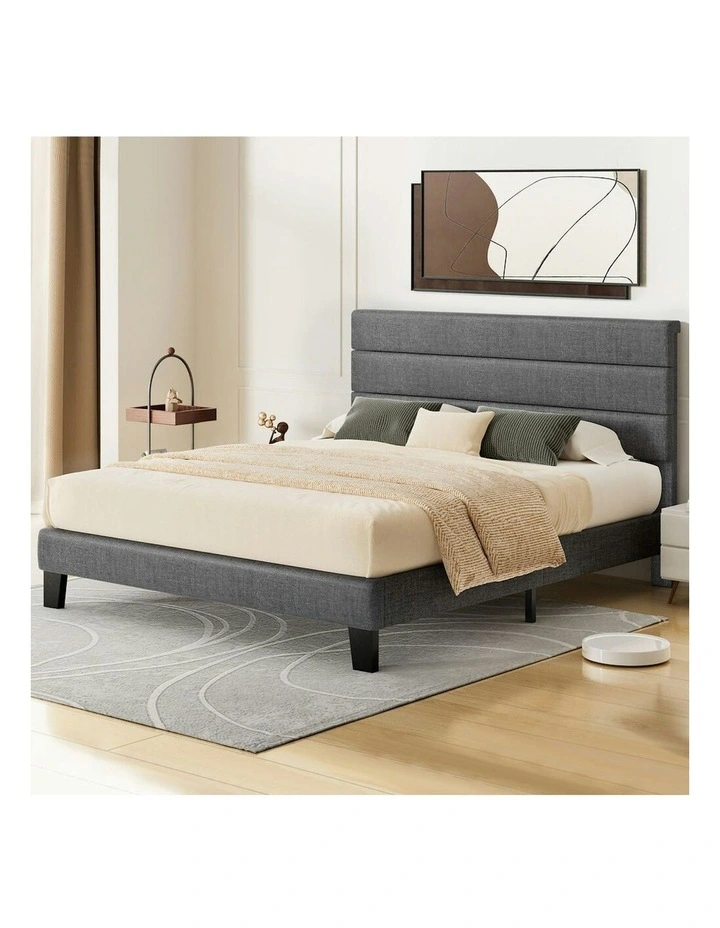 Harlene Upholstered Platform Bed Frame Double Size in Grey Fabric image 2