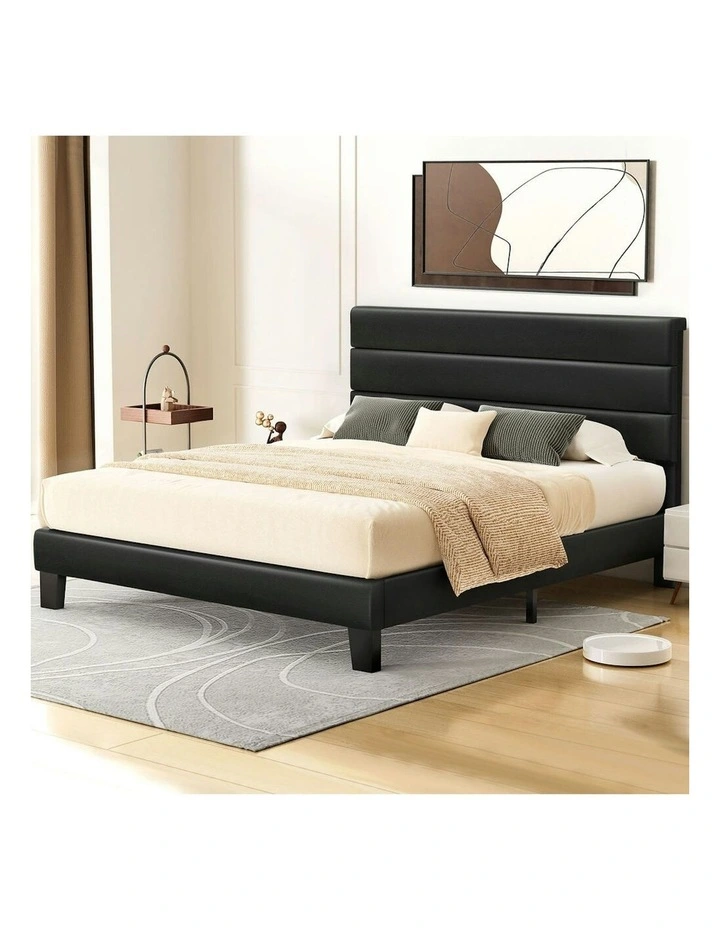 Harlene Upholstered Platform Bed Frame King Size in Black Leather image 2