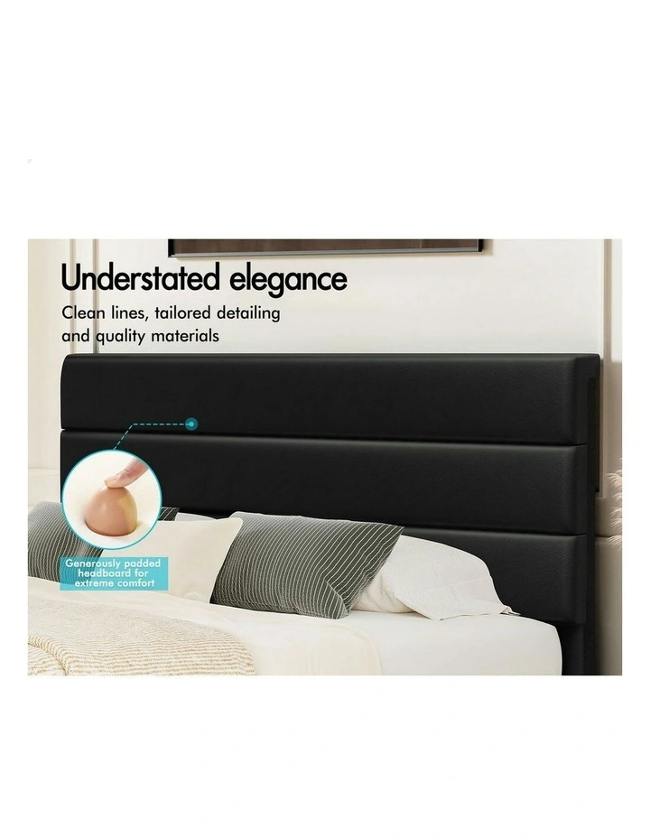 Harlene Upholstered Platform Bed Frame King Size in Black Leather image 4