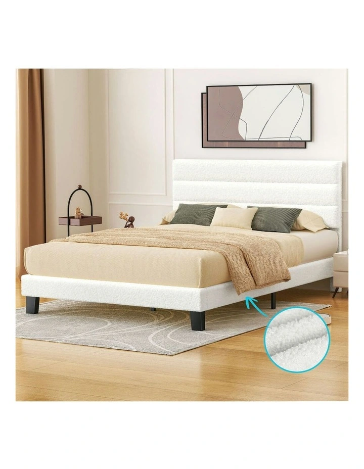 Harlene Upholstered Platform Bed Frame King Size in White Boucle image 2