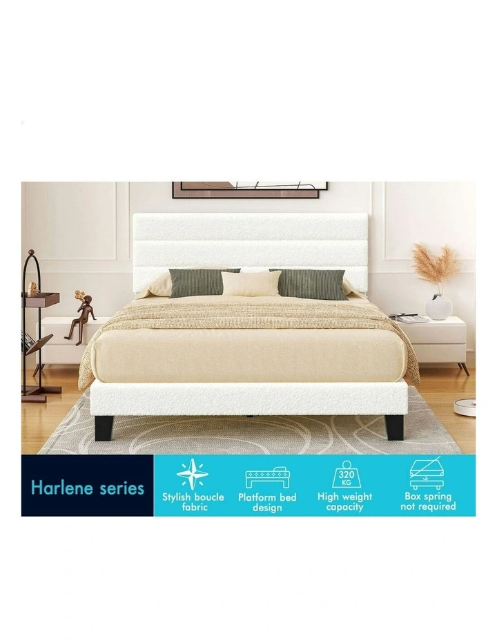 Harlene Upholstered Platform Bed Frame King Size in White Boucle image 3
