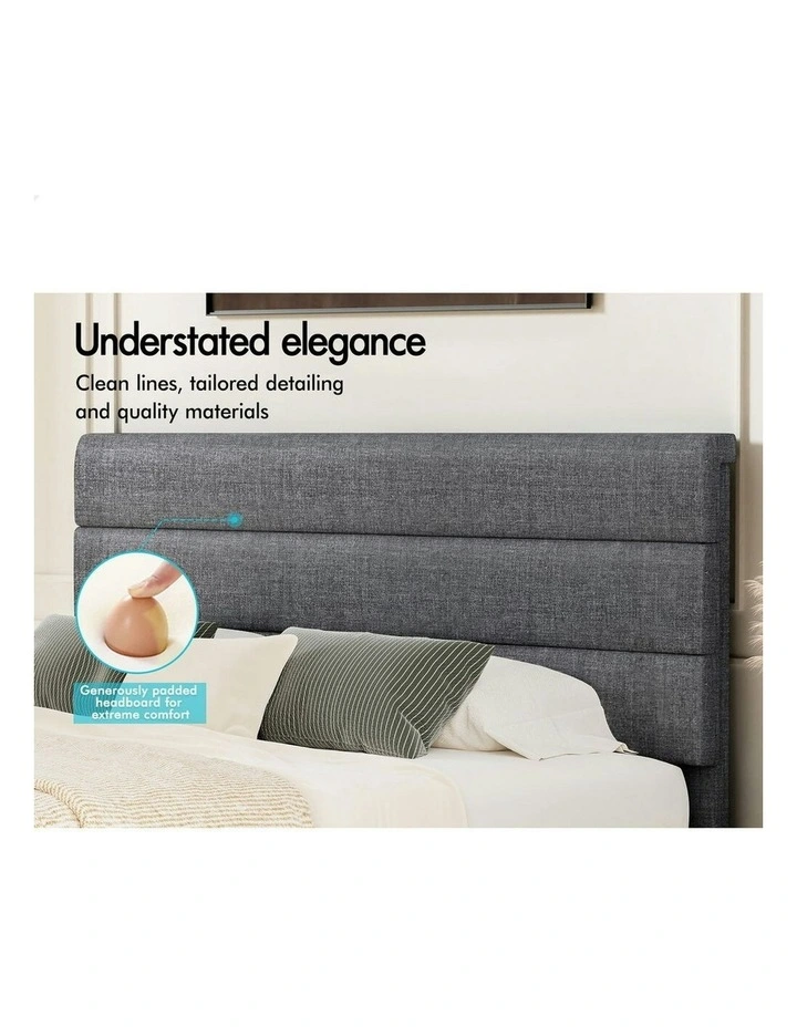 Harlene Upholstered Platform Bed Frame King Size in Grey Fabric image 4