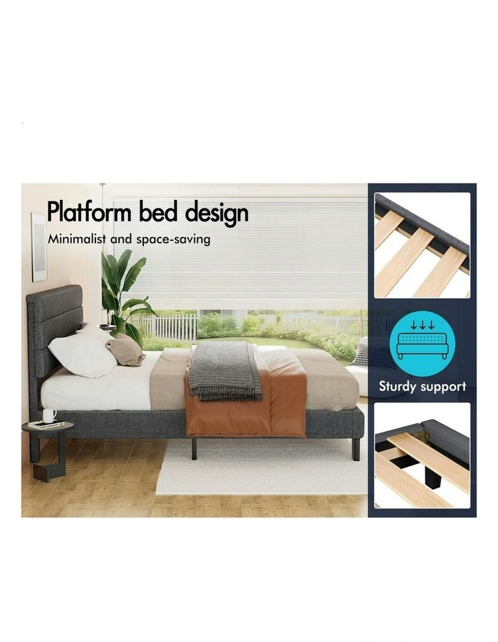 Harlene Upholstered Platform Bed Frame King Size in Grey Fabric image 5