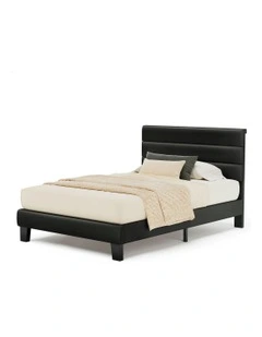 Harlene Upholstered Platform Bed Frame King Single Size in Black Leather