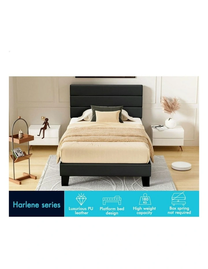 Harlene Upholstered Platform Bed Frame King Single Size in Black Leather image 3