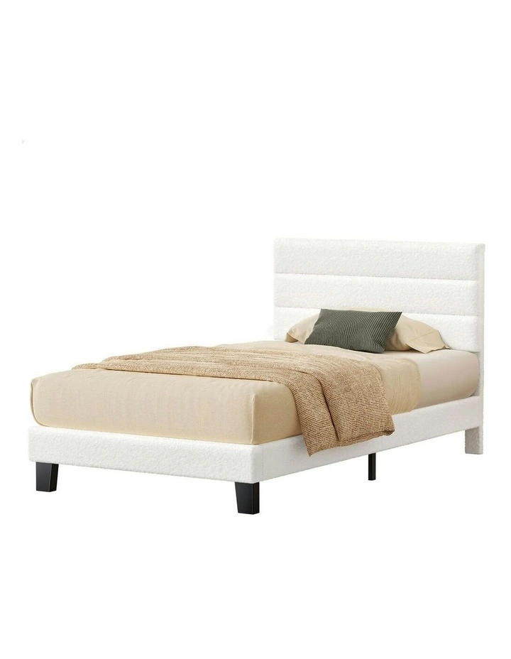Harlene Upholstered Platform Bed Frame King Single Size in White Boucle image 1