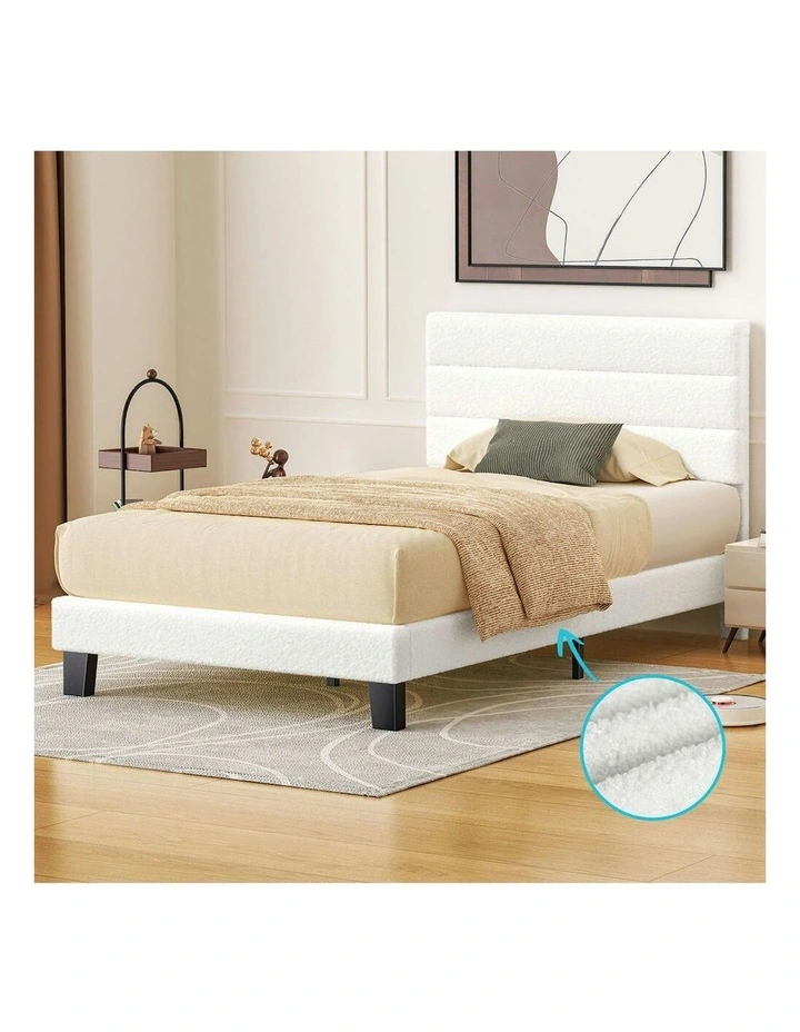 Harlene Upholstered Platform Bed Frame King Single Size in White Boucle image 2